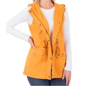 Zenana Outfitters Golden Yellow 100% Cotton Vest with Hood Size Large